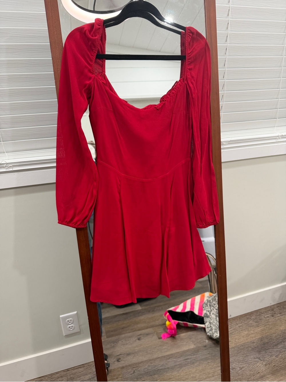 Reformation Red Long-Sleeve Mini Dress